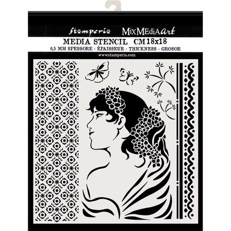 Stamperia Thick Stencil 18x18cm Lady Side (KSTDQ40) (DISCONTINUED) Stamperia Thick Stencil 18x18cm Lady Side (KSTDQ40) (DISCONTINUED)