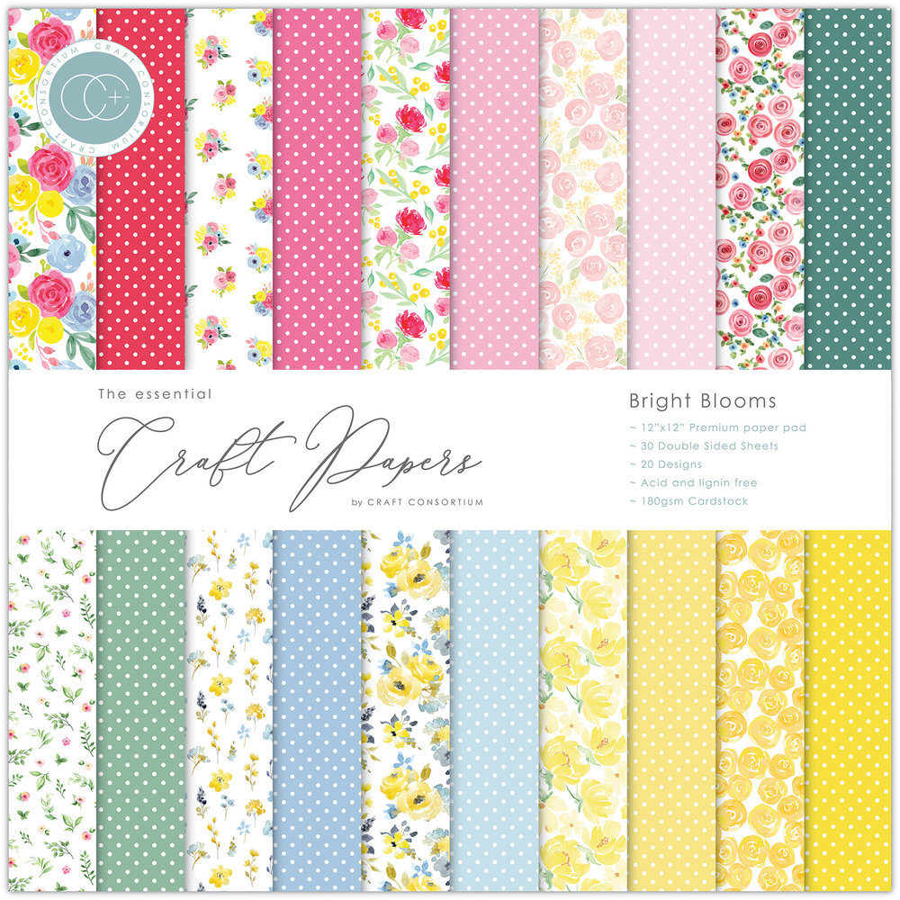 Craft Consortium Essential Craft Papers 12x12 Inch Paper Pad Bright Blooms (CCEPAD010)