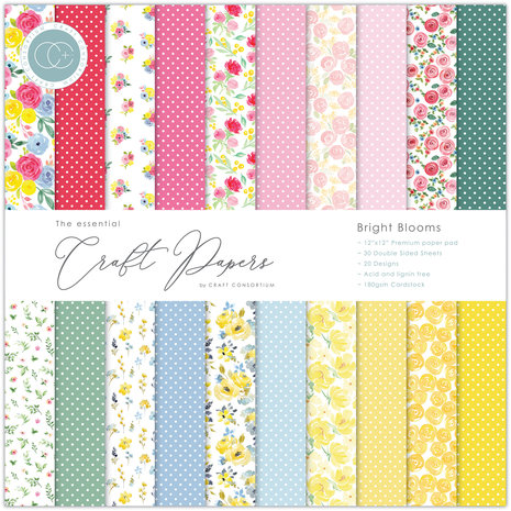 Craft Consortium Essential Craft Papers 12x12 Inch Paper Pad Bright Blooms (CCEPAD010)