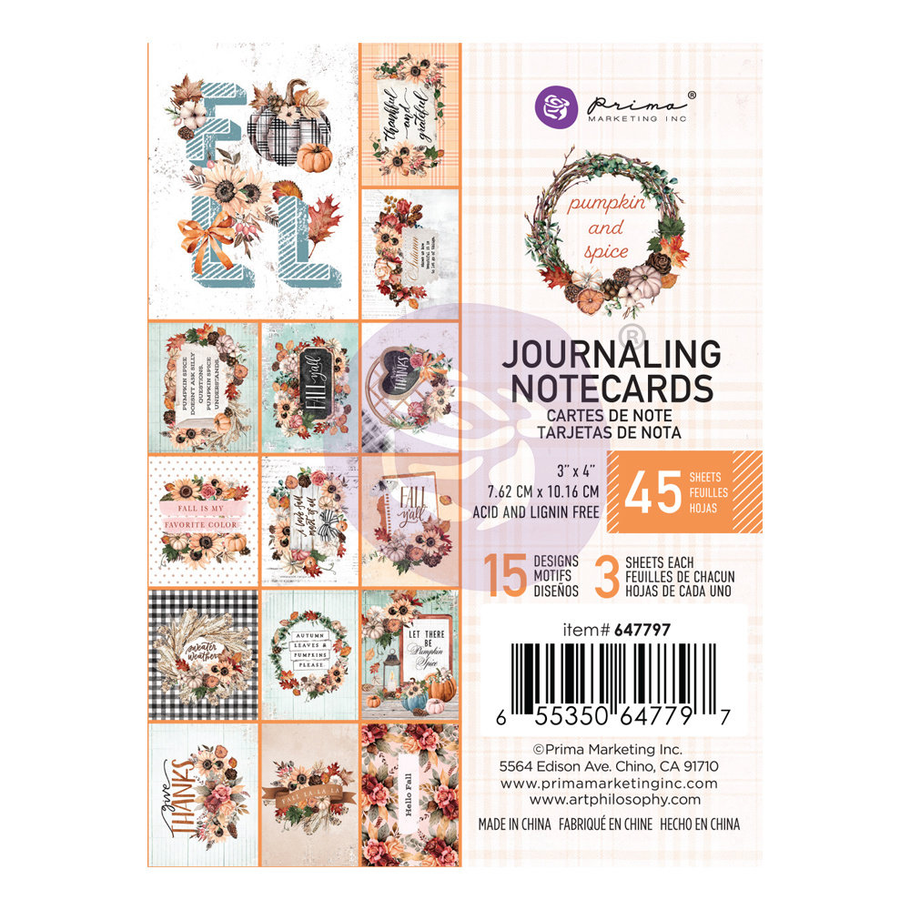 Prima Marketing Pumpkin & Spice 3x4 Inch Journaling Cards (647797) (DISCONTINUED) Prima Marketing Pumpkin & Spice 3x4 Inch Journaling Cards (647797) (DISCONTINUED)