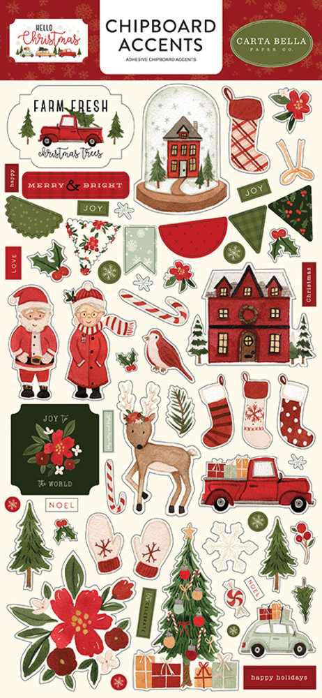 Carta Bella Hello Christmas 6x13 Inch  Chipboard Accents (CBHC124021) (OUTLET)