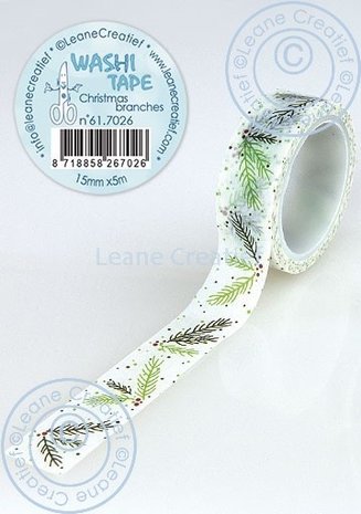Leane Creatief Washi tape Christmas branches, 15mm x 5m. (DISCONTINUED)