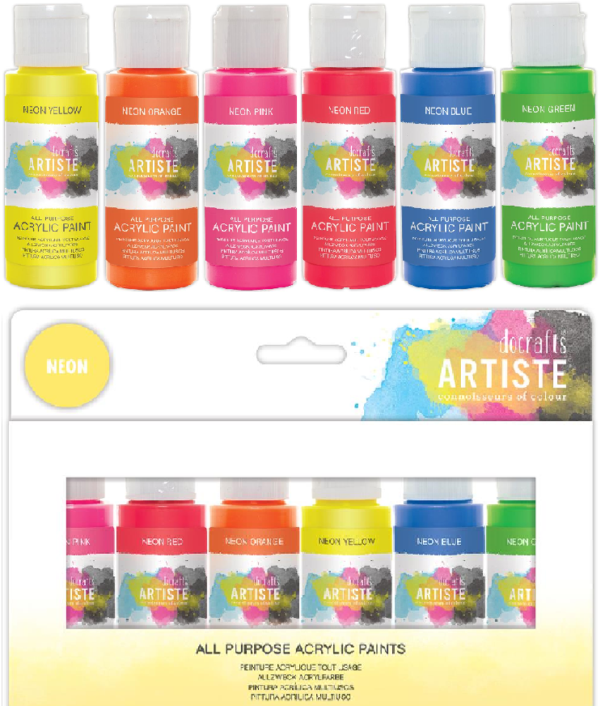 Docrafts Artiste Acrylic Paint Pack 6x59ml Neon (DOA 7632993) (DISCONTINUED)