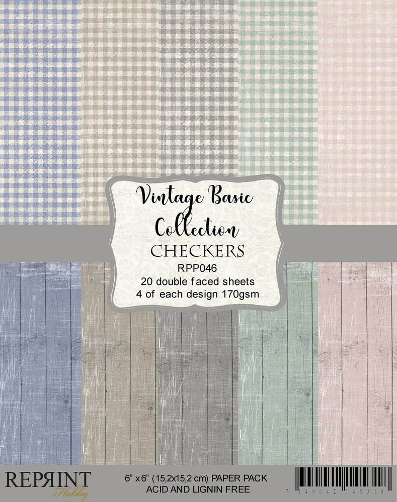 Reprint Checkers Vintage Basic Collection 6x6 Inch Paper Pack (RPP046) (DISCONTINUED)
