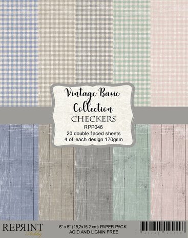 Reprint Checkers Vintage Basic Collection 6x6 Inch Paper Pack (RPP046) (DISCONTINUED)