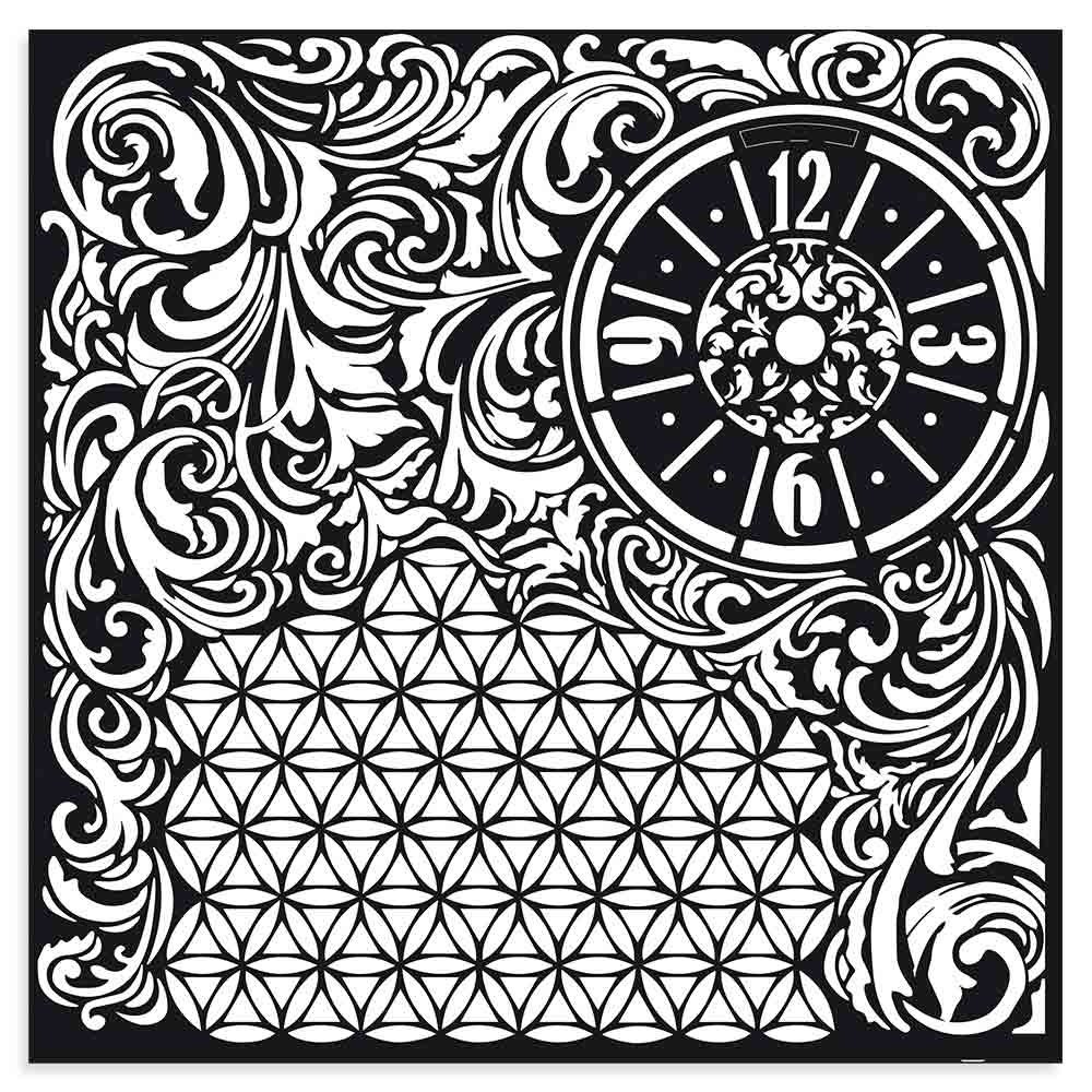 Stamperia Thick Stencil 30x30cm Clock and texture (KSTDG08) (DISCONTINUED) Stamperia Thick Stencil 30x30cm Clock and texture (KSTDG08) (DISCONTINUED)