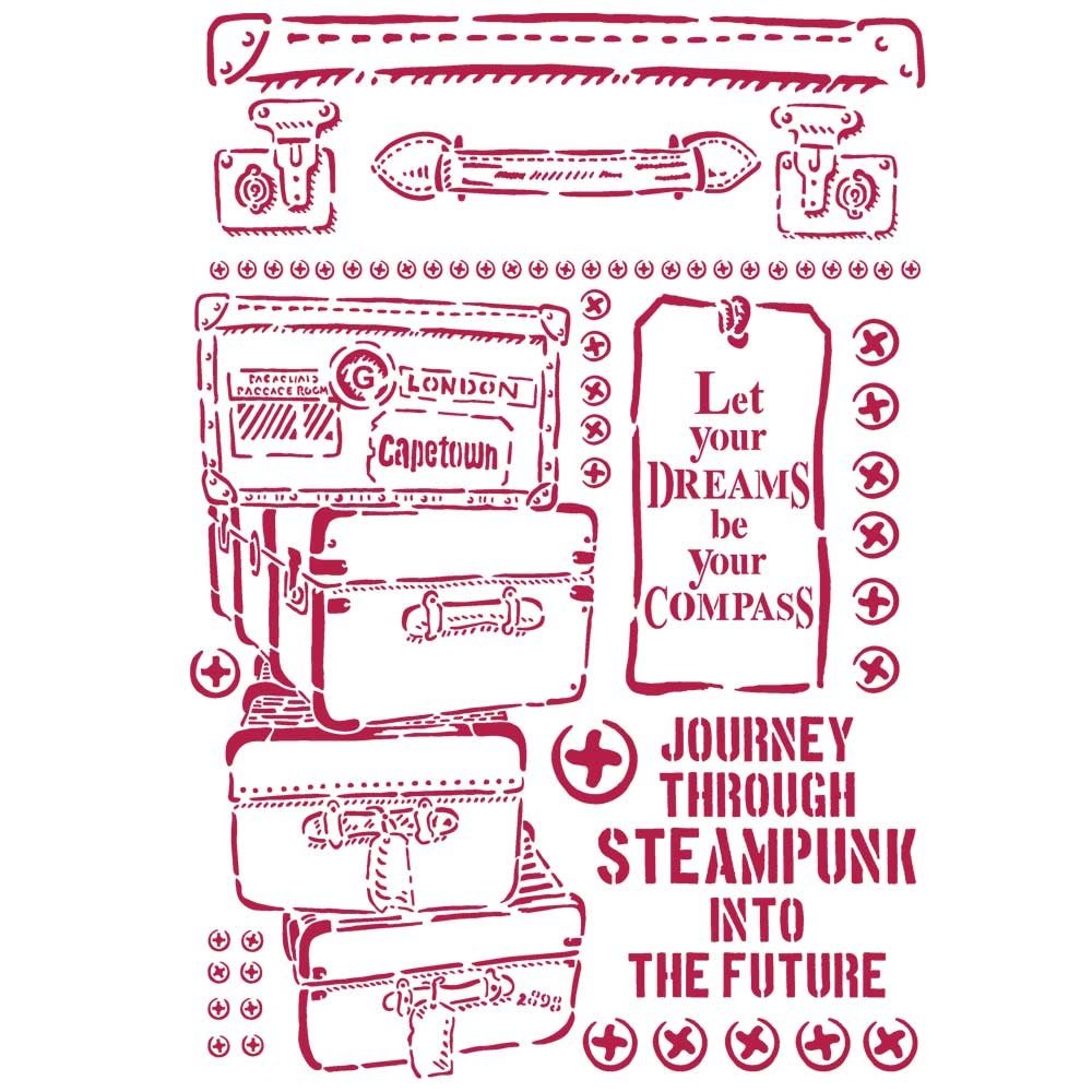 Stamperia Stencil A4 Lady Vagabond Luggage (KSG455) (DISCONTINUED)