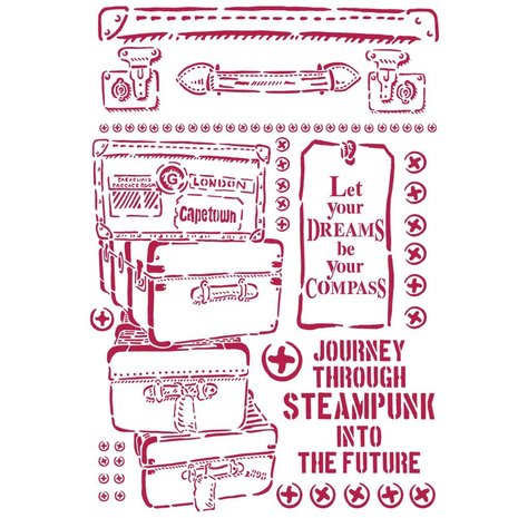 Stamperia Stencil A4 Lady Vagabond Luggage (KSG455) (DISCONTINUED)