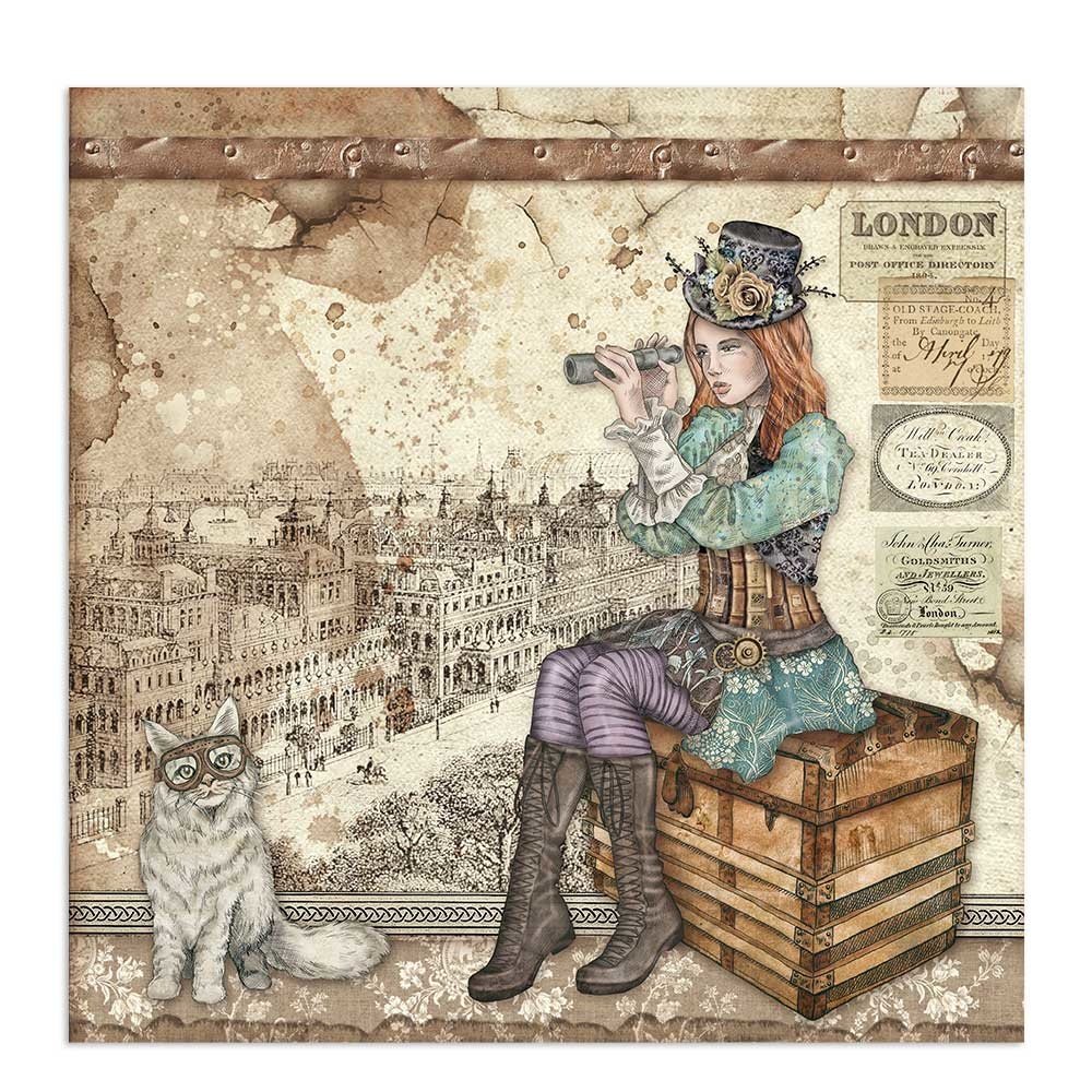 Stamperia Lady Vagabond and Cat 12x12 Inch Paper Sheets (10pcs) (SBB760) (DISCONTINUED)