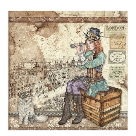 Stamperia Lady Vagabond and Cat 12x12 Inch Paper Sheets (10pcs) (SBB760) (DISCONTINUED)