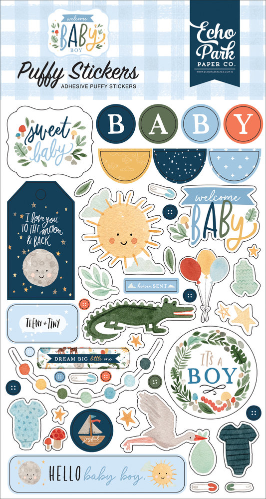 Echo Park Welcome Baby Boy Puffy Stickers (WBB234066) (DISCONTINUED) Echo Park Welcome Baby Boy Puffy Stickers (WBB234066) (DISCONTINUED)