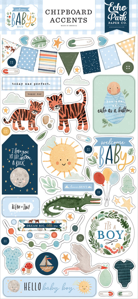 Echo Park Welcome Baby Boy 6x13 Inch Chipboard Accents (WBB234021) (DISCONTINUED) Echo Park Welcome Baby Boy 6x13 Inch Chipboard Accents (WBB234021) (DISCONTINUED)