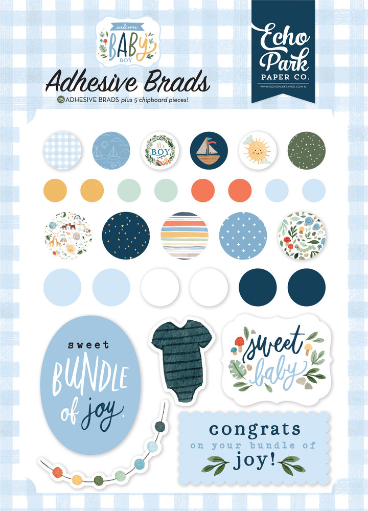 Echo Park Welcome Baby Boy Adhesive Brads (WBB234020) (DISCONTINUED)