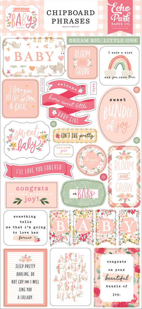 Echo Park Welcome Baby Girl 6x13 Inch Chipboard Phrases (WBG233022) (DISCONTINUED) Echo Park Welcome Baby Girl 6x13 Inch Chipboard Phrases (WBG233022) (DISCONTINUED)