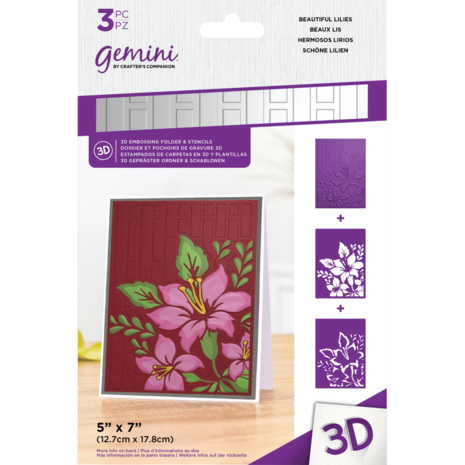 Gemini Beautiful Lilies 3D Embossing Folder & Stencil (GEM-EF5-3D-BEAL) (DISCONTINUED) Gemini Beautiful Lilies 3D Embossing Folder & Stencil (GEM-EF5-3D-BEAL) (DISCONTINUED)