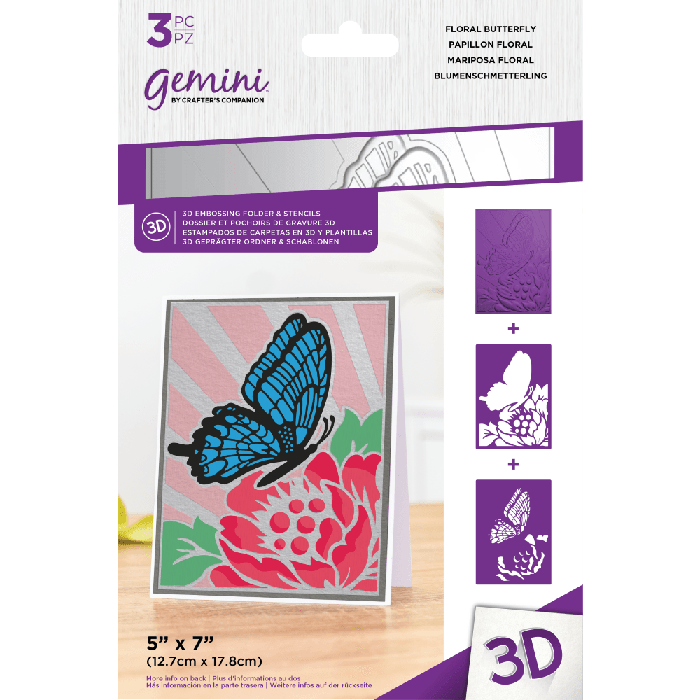 Floral Butterfly 3D Embossing Folder & Stencil (GEM-EF5-3D-FLOB ...