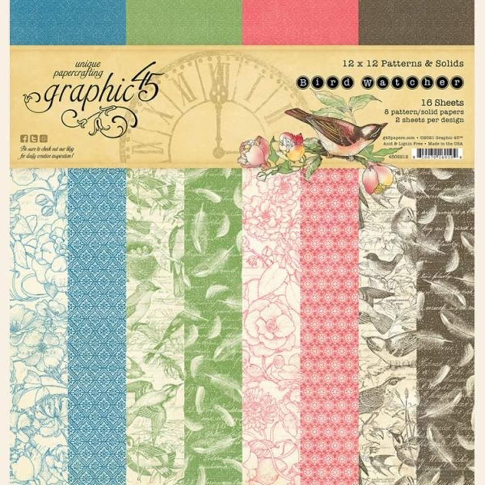 Graphic 45 Bird Watcher Time 12x12 Inch Patterns & Solids Paper Pad (4502212) (OUTLET) Graphic 45 Bird Watcher Time 12x12 Inch Patterns & Solids Paper Pad (4502212) (OUTLET)