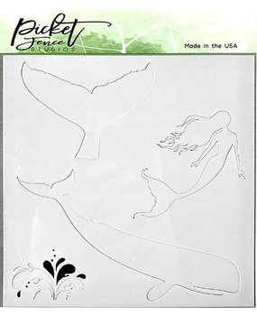 Picket Fence Studios Whale and Mermaid 6x6 Inch Stencil (SC-227) (OUTLET)