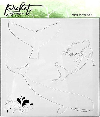Picket Fence Studios Whale and Mermaid 6x6 Inch Stencil (SC-227) (OUTLET)