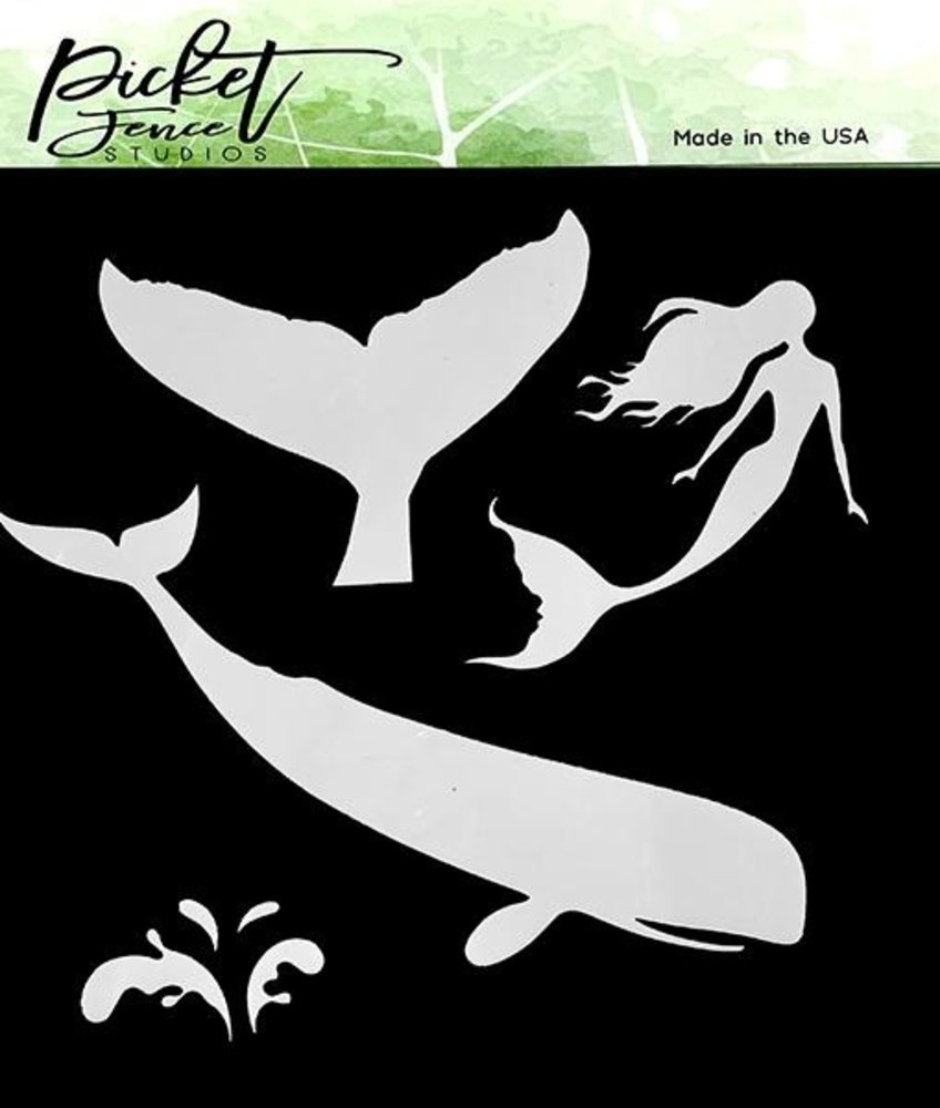 Picket Fence Studios Whale and Mermaid 6x6 Inch Stencil (SC-227) (OUTLET)