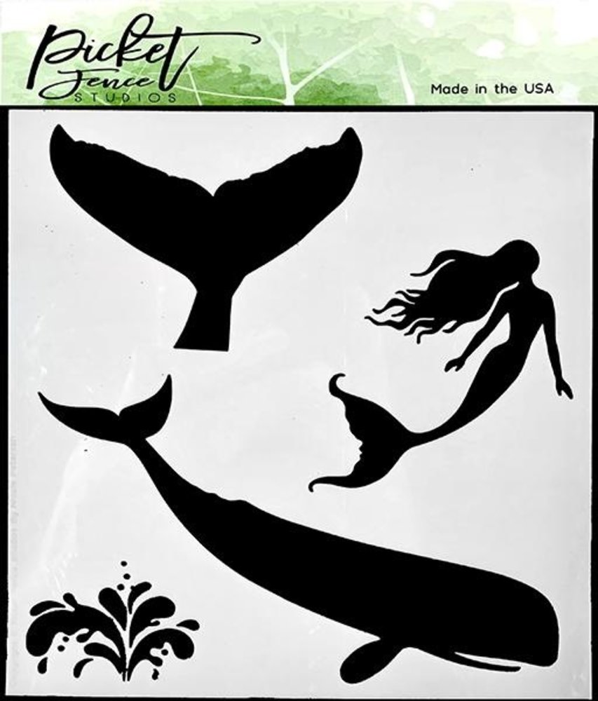 Picket Fence Studios Whale and Mermaid 6x6 Inch Stencil (SC-227) (OUTLET)