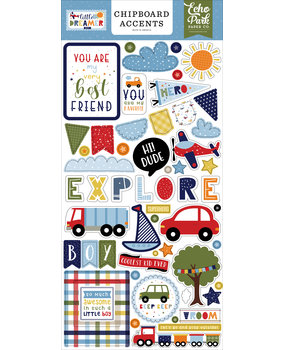 Echo Park Little Dreamer Boy Chipboard Accents (LDB238021) (DISCONTINUED) Echo Park Little Dreamer Boy Chipboard Accents (LDB238021) (DISCONTINUED)