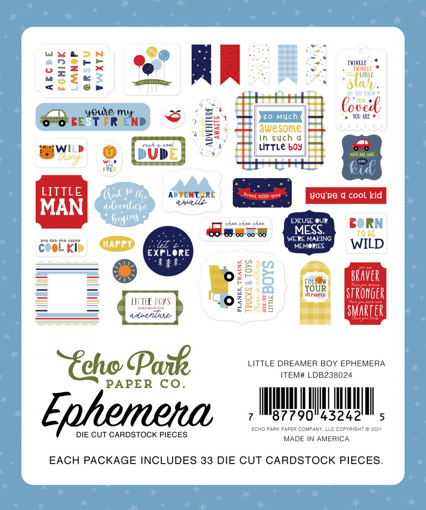 Echo Park Little Dreamer Boy Ephemera (LDB238024) (OUTLET) Echo Park Little Dreamer Boy Ephemera (LDB238024) (OUTLET)