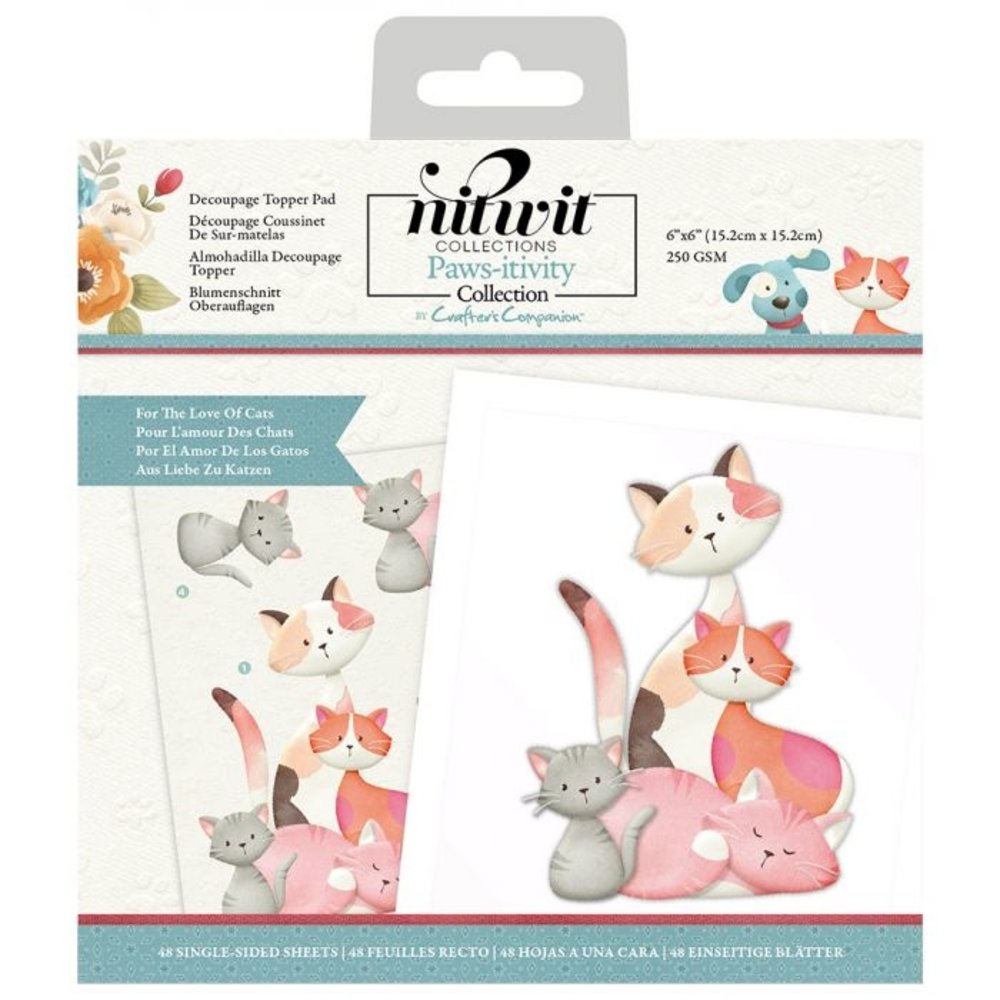 Crafter's Companion Pawsitivity For the Love of Cats 6x6 Inch Die-Cut Dec. Topper Pad (NIT-PAW-DTP6CAT) (OUTLET)