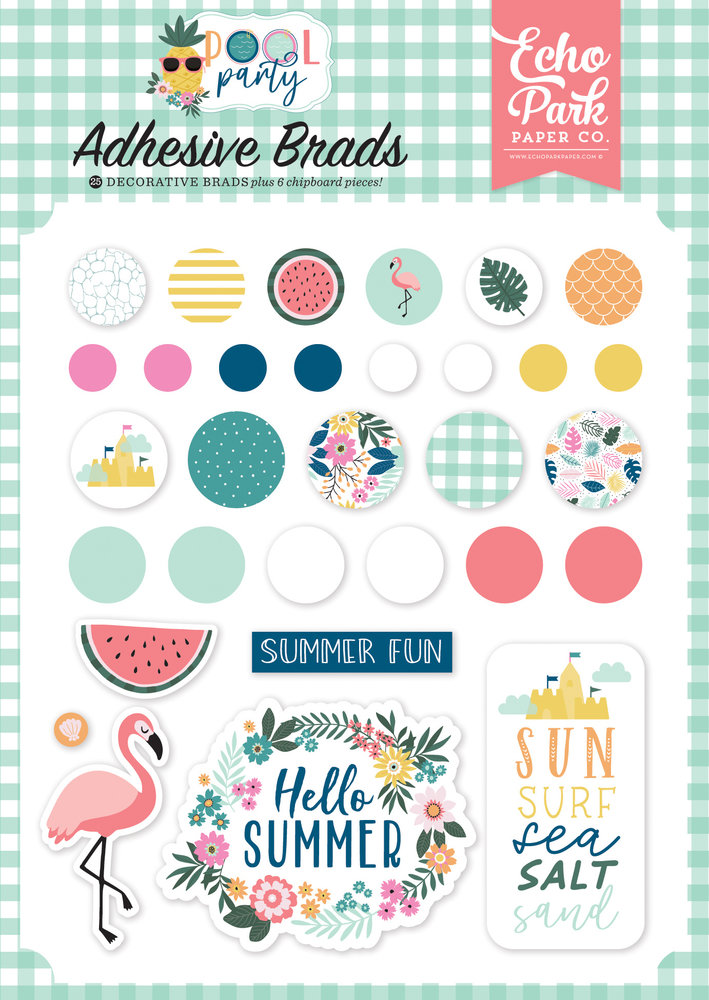 Echo Park Pool Party Adhesive Brads (POP240020) (OUTLET)