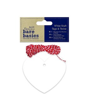 Papermania Bare Basics White Kraft Tags & Twine Hearts (20pcs) (PMA 174307) (DISCONTINUED)