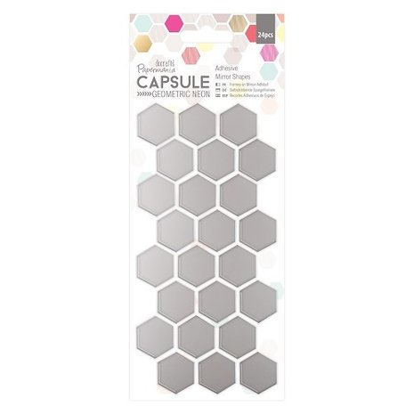 Papermania Capsule Geometric Neon Adhesive Mirror Shapes Hexagon (24pcs) (PMA 351701) (DISCONTINUED)