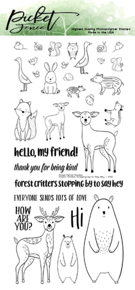 Picket Fence Studios Forest Critters Stopping by to Say Hey 4x8 Inch Clear Stamps (A-152) (OUTLET)