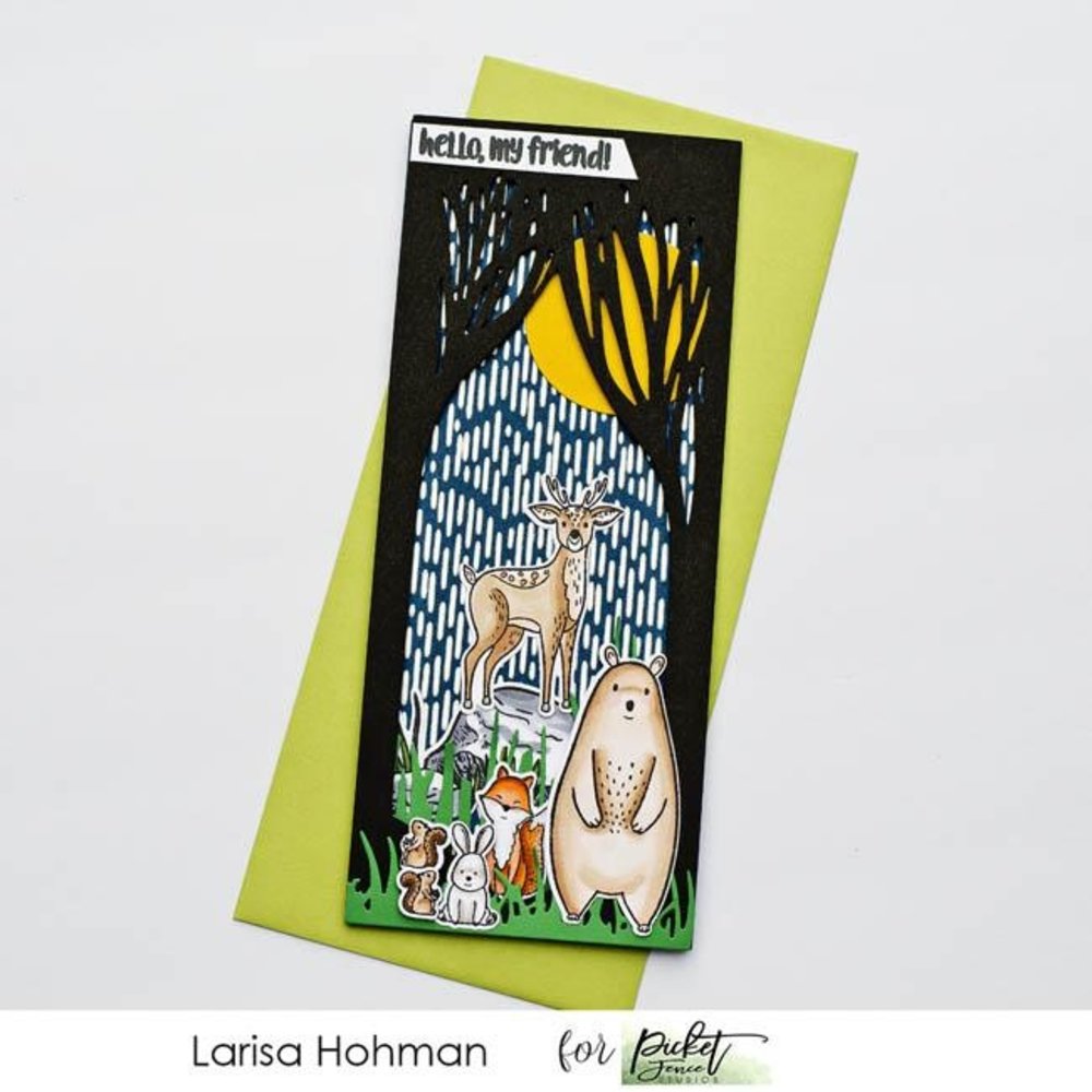 Picket Fence Studios Forest Critters Stopping by to Say Hey 4x8 Inch Clear Stamps (A-152) (OUTLET)