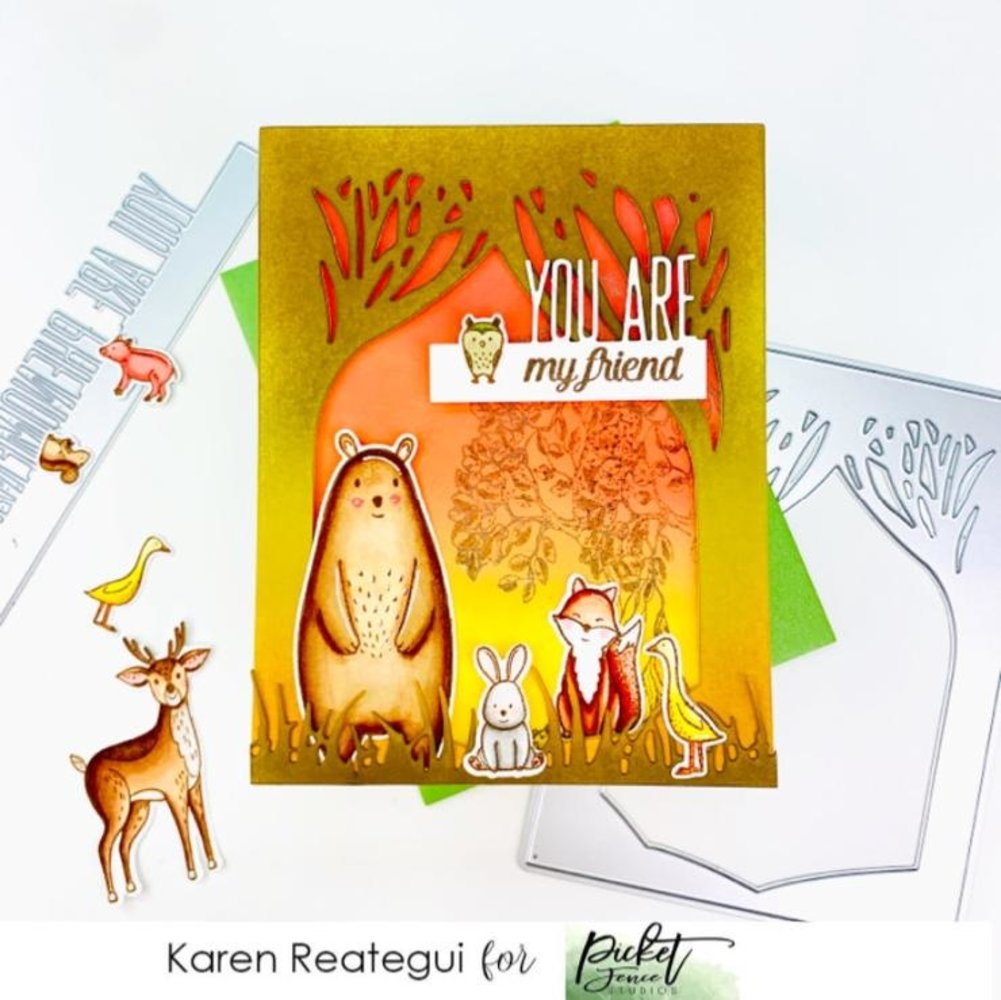 Picket Fence Studios Forest Critters Stopping by to Say Hey 4x8 Inch Clear Stamps (A-152) (OUTLET)