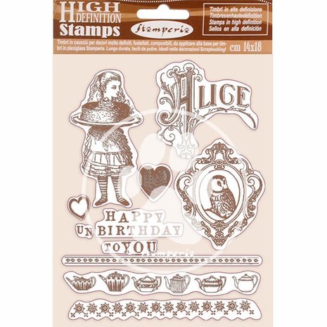 Stamperia Natural Rubber Stamp Alice Happy Birthday (WTKCC203) (DISCONTINUED)