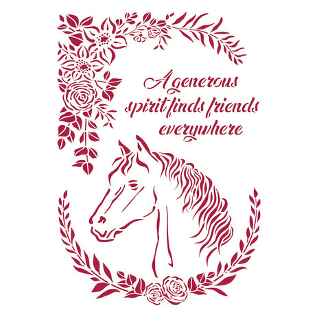 Stamperia Stencil A4 Romantic Horses Horse with Flowers (KSG471) (DISCONTINUED)