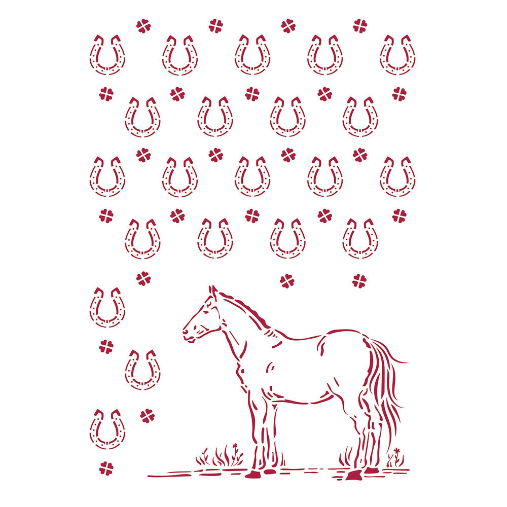 Stamperia Stencil A4 Romantic Horses Horseshoes Pattern (KSG468) (DISCONTINUED)
