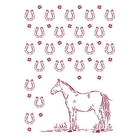 Stamperia Stencil A4 Romantic Horses Horseshoes Pattern (KSG468) (DISCONTINUED)