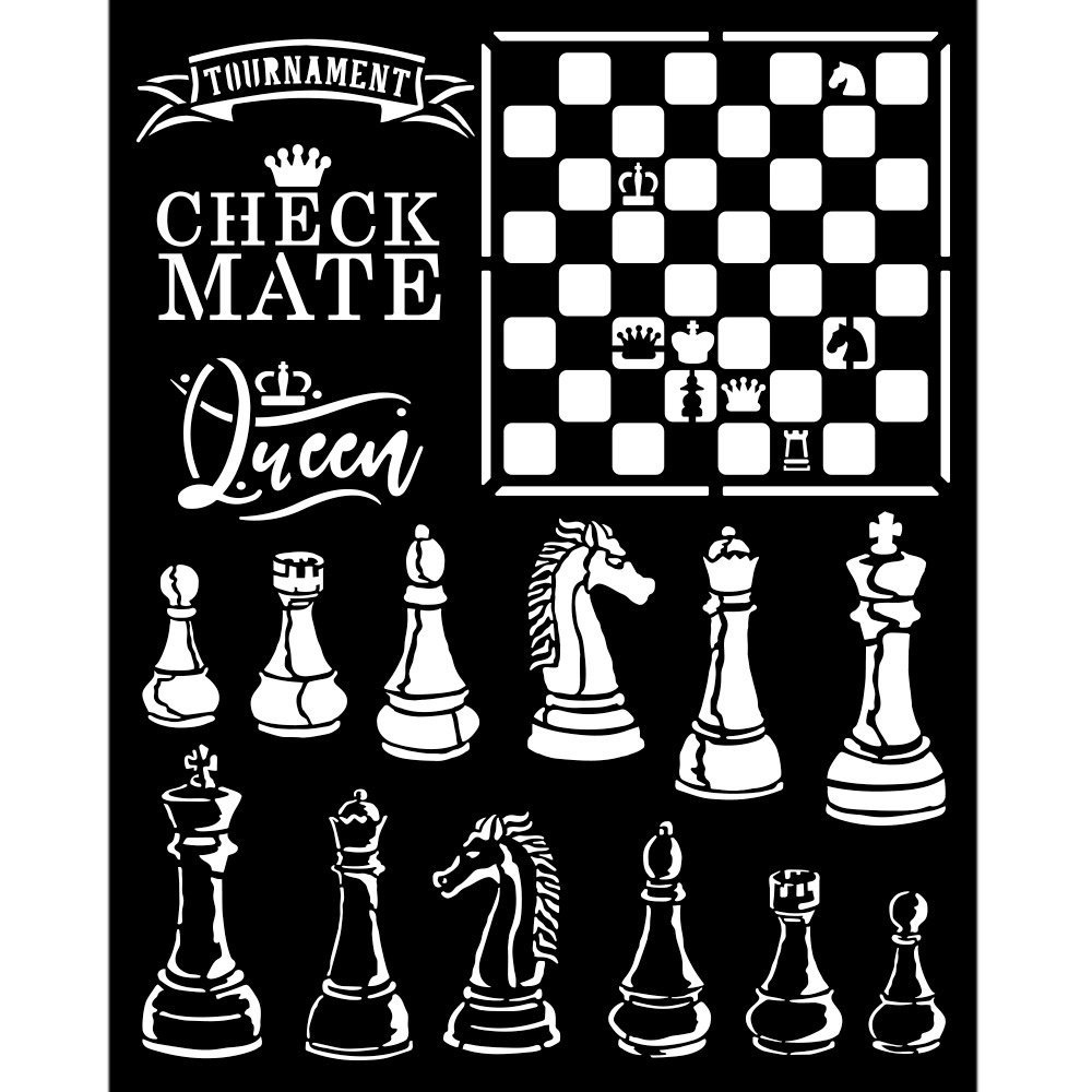 Stamperia Thick Stencil 20x25cm Alice Check Mate (KSTD089) (DISCONTINUED) Stamperia Thick Stencil 20x25cm Alice Check Mate (KSTD089) (DISCONTINUED)