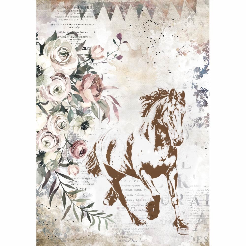 Stamperia Rice Paper A4 Romantic Horses Running Horse (6 pcs) (DFSA4579) (DISCONTINUED)