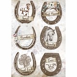 Stamperia Rice Paper A4 Romantic Horses Horseshoes (6 pcs) (DFSA4583) (DISCONTINUED)
