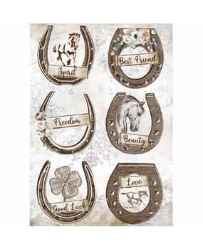 Stamperia Rice Paper A4 Romantic Horses Horseshoes (6 pcs) (DFSA4583) (DISCONTINUED)