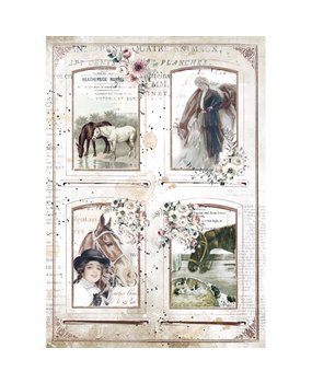 Stamperia Rice Paper A4 Romantic Horses 4 Frames (6 pcs) (DFSA4581) (DISCONTINUED)