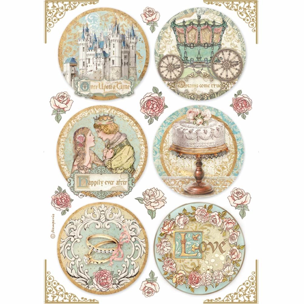 Stamperia Rice Paper A4 Sleeping Beauty Rounds (6 pcs) (DFSA4576) (DISCONTINUED)