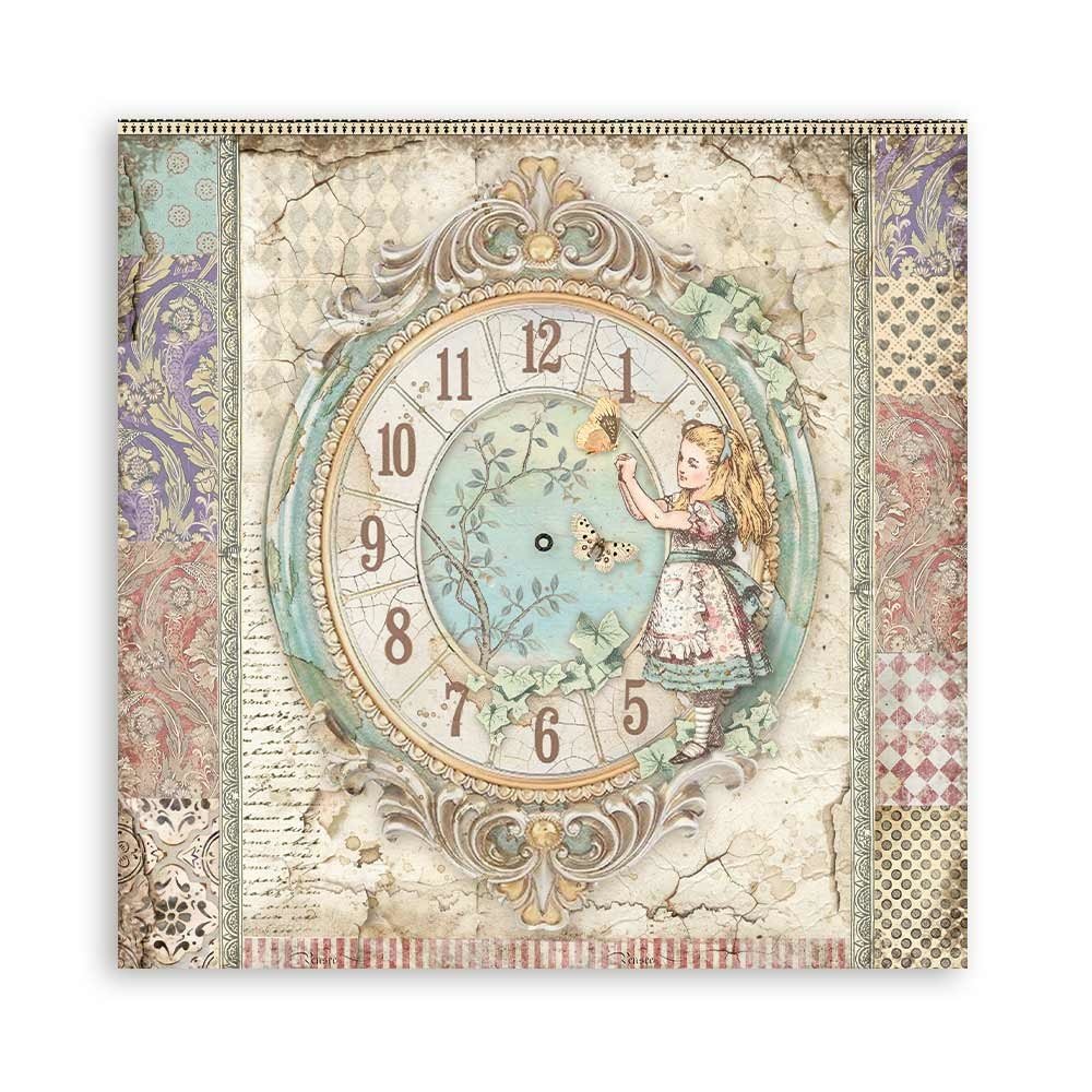 Stamperia Alice Clock 12x12 Inch Paper Sheets (10pcs) (SBB815) (DISCONTINUED) Stamperia Alice Clock 12x12 Inch Paper Sheets (10pcs) (SBB815) (DISCONTINUED)