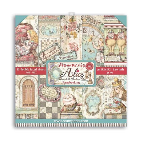 Stamperia Alice Through the Looking Glass 6x6 Inch Paper Pack (SBBXS02) (DISCONTINUED)