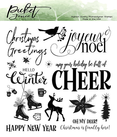 Picket Fence Studios Joyeux Noel 6x6 Inch Clear Stamps (C-129) (OUTLET)