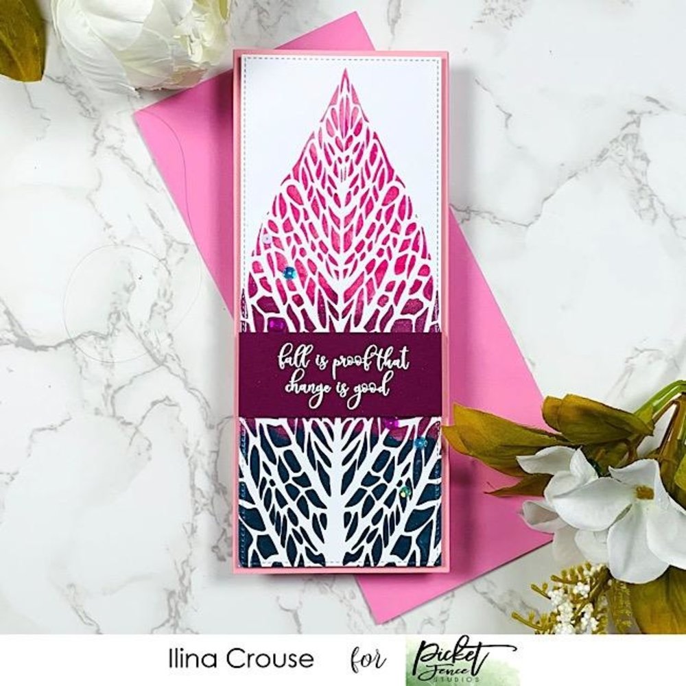 Picket Fence Studios Slim Line Reversed Leaf 4x10 Inch Stencil (SC-241) (OUTLET)