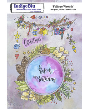 IndigoBlu Foliage Wreath A5 Rubber Stamps (IND0812) (OUTLET)
