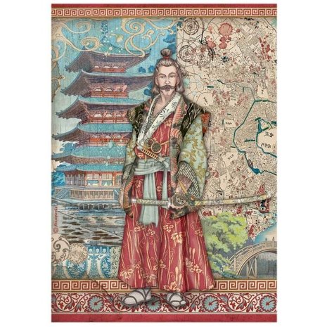 Stamperia Rice Paper A4 Sir Vagabond in Japan Samurai (6 pcs) (DFSA4613) (DISCONTINUED)